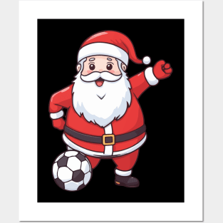 Kawaii Santa Playing Soccer Posters and Art
